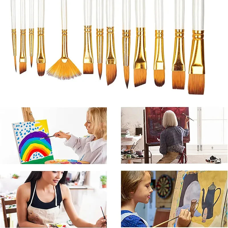 13 vnt. Dažų šepetėlių rinkinys Profesionalus dažų šepetėlis su apvaliu smailiu galu Nailono plaukų akrilinis šepetys akriliniam akvareliniam aliejiniam dažymui