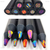 Set de 8 buc. Creion colorat curcubeu din lemn negru 3,3 mm 5,0 mm multicolor cu miez de plumb Art Graffiti Marcare Desen Schiță Papetarie