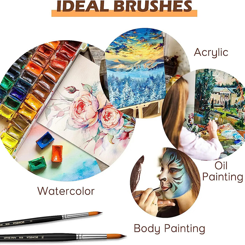 Πινέλα ακουαρέλας Επαγγελματική στρογγυλή βούρτσα ζωγραφικής 9 τμχ/σετ Πινέλο για ακουαρέλα ακρυλική ζωγραφική μακριά λαβή