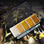 Puikus 5/8 spalvų metalinis vientisas akvarelės pigmento rinkinys su vandens teptuko rašikliu, skirtas menininkų mokyklos mokinių tapybai