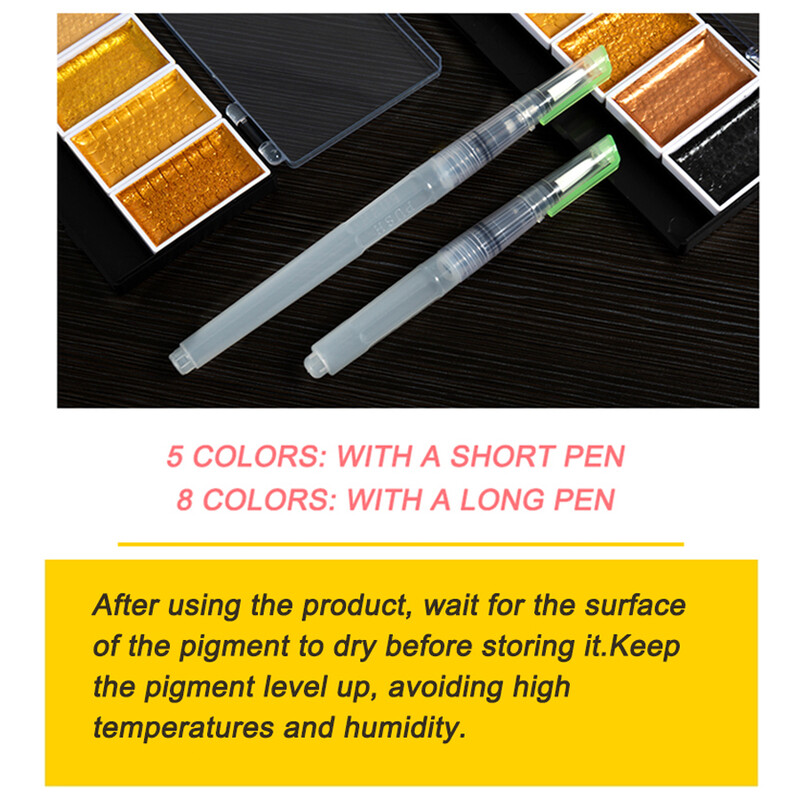 Puikus 5/8 spalvų metalinis vientisas akvarelės pigmento rinkinys su vandens teptuko rašikliu, skirtas menininkų mokyklos mokinių tapybai