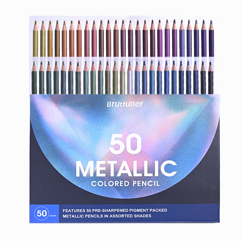 50 buc/set Brutfuner creioane colorate metalice pentru desen creion de culoare din lemn moale creion auriu pentru schiță de artist colorat