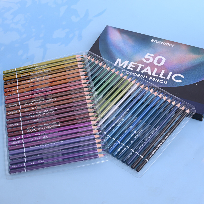 50 buc/set Brutfuner creioane colorate metalice pentru desen creion de culoare din lemn moale creion auriu pentru schiță de artist colorat