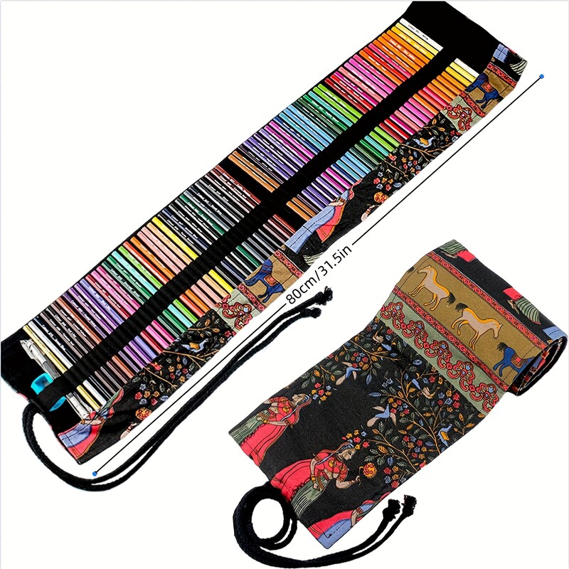 Set de creioane uleioase de 72 de piese cu carcasă roll-up din pânză-perfect pentru colorat, desenat, schiță și lucrare manuală a studenților adulți
