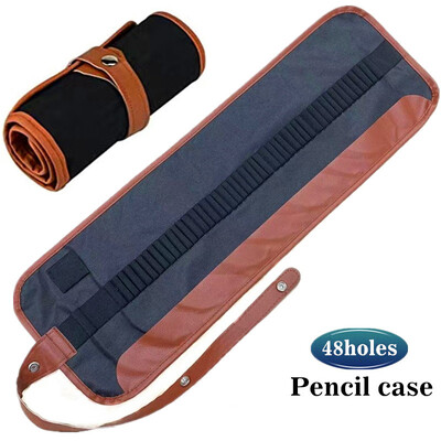 2024 48 spalvotų pieštukų rinkinys, nešiojamas drobinis pieštukų dėklas, medinis riebios spalvos pieštukas, skirtas tapyti ir dažyti mokyklos meno reikmenims