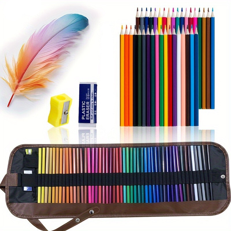 2024 48 spalvotų pieštukų rinkinys, nešiojamas drobinis pieštukų dėklas, medinis riebios spalvos pieštukas, skirtas tapyti ir dažyti mokyklos meno reikmenims