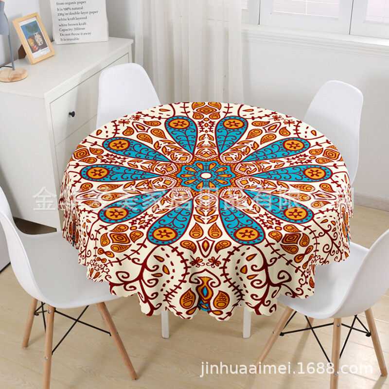 Față de masă rotundă tipărită colorată din poliester în stil boem Compozit EVA Poliester impermeabil și rezistent la ulei Față de masă pentru picnic