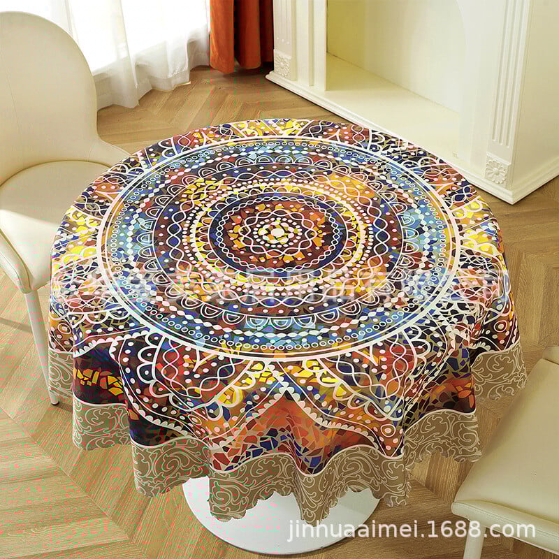 Față de masă rotundă tipărită colorată din poliester în stil boem Compozit EVA Poliester impermeabil și rezistent la ulei Față de masă pentru picnic