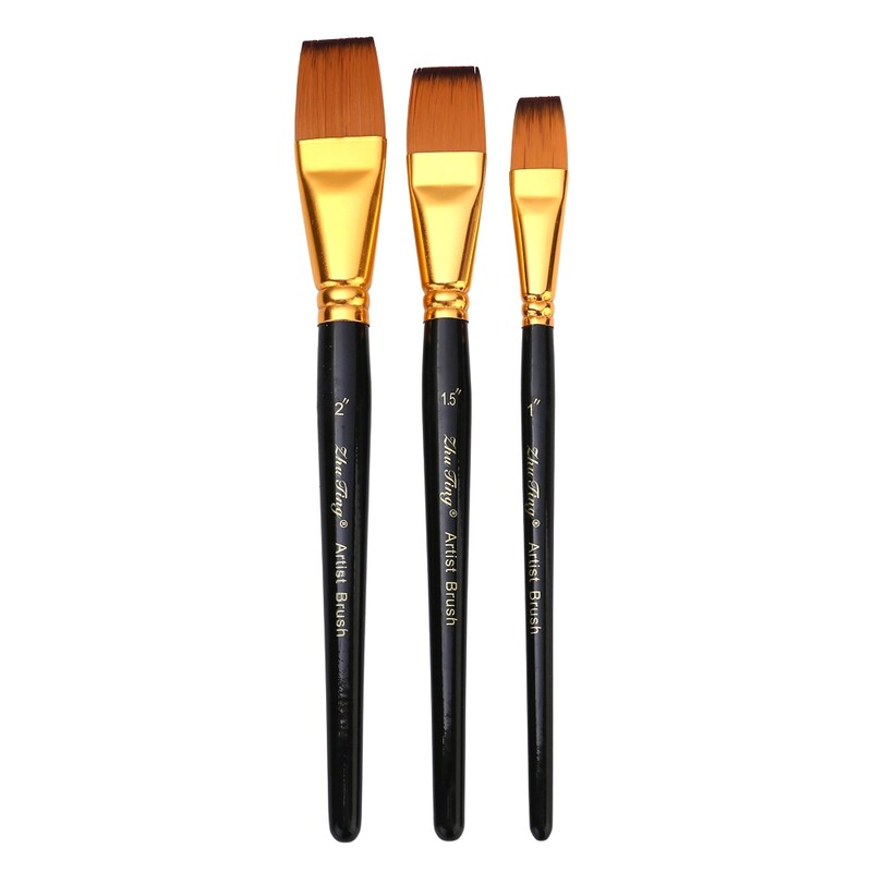 Set de pensule de vopsea 3 buc Pensule plate pentru vopsea cu apa si guache Par nailon si maner scurt din lemn Cadou pentru incepatori