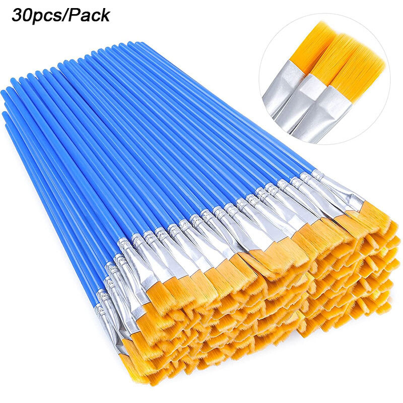 30 tk. Lamedad roosad maalipintslid nailonist juukseplastist käepide detailide jaoks Akrüülküüs akvarellõli, lastekooli projekti klassiruum