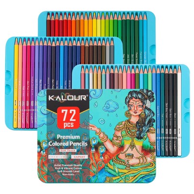 KALOUR 72 цвята Професионални маслени моливи Artists Soft Core Vibrant Drawing Pencil Set for Sketching Shading Colouring