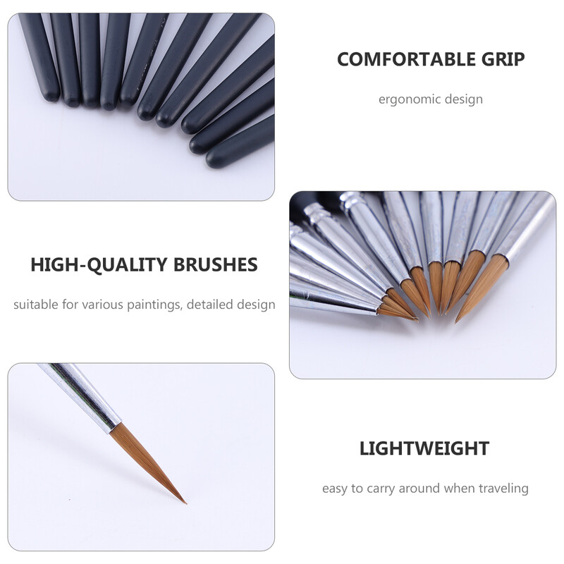 10 kom. Vrlo fina olovka za crtanje Okrugla četka Olovka za oči Liner Uljana boja Detalji Drvo Metal Minijaturne akvarelne slike za malu djecu