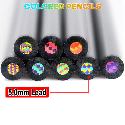 8 buc 12 buc set creion colorat curcubeu din lemn negru 3,3 mm 5,0 mm multicolor plumb miez art graffiti schiță marcare desen papetărie