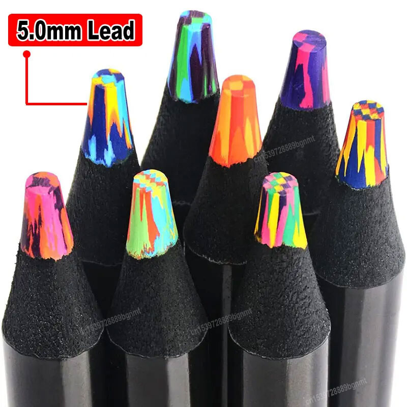 8 buc 12 buc set creion colorat curcubeu din lemn negru 3,3 mm 5,0 mm multicolor plumb miez art graffiti schiță marcare desen papetărie