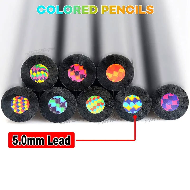 8 buc 12 buc set creion colorat curcubeu din lemn negru 3,3 mm 5,0 mm multicolor plumb miez art graffiti schiță marcare desen papetărie