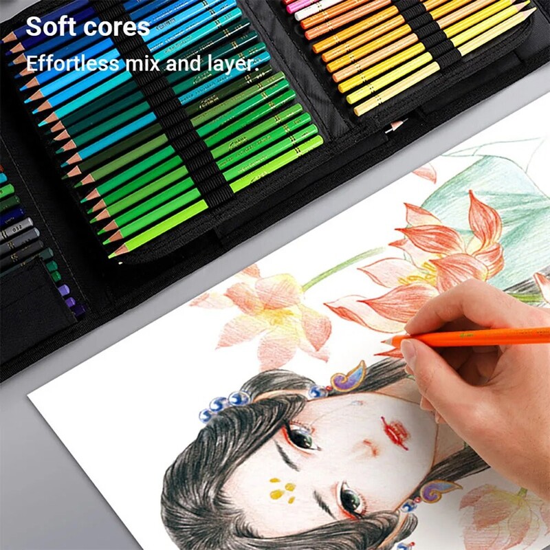 Set de 48 de creioane colorate cu husă portabilă de călătorie pentru desen și colorat miezuri moi pe bază de ulei Ideal pentru adulți și începători