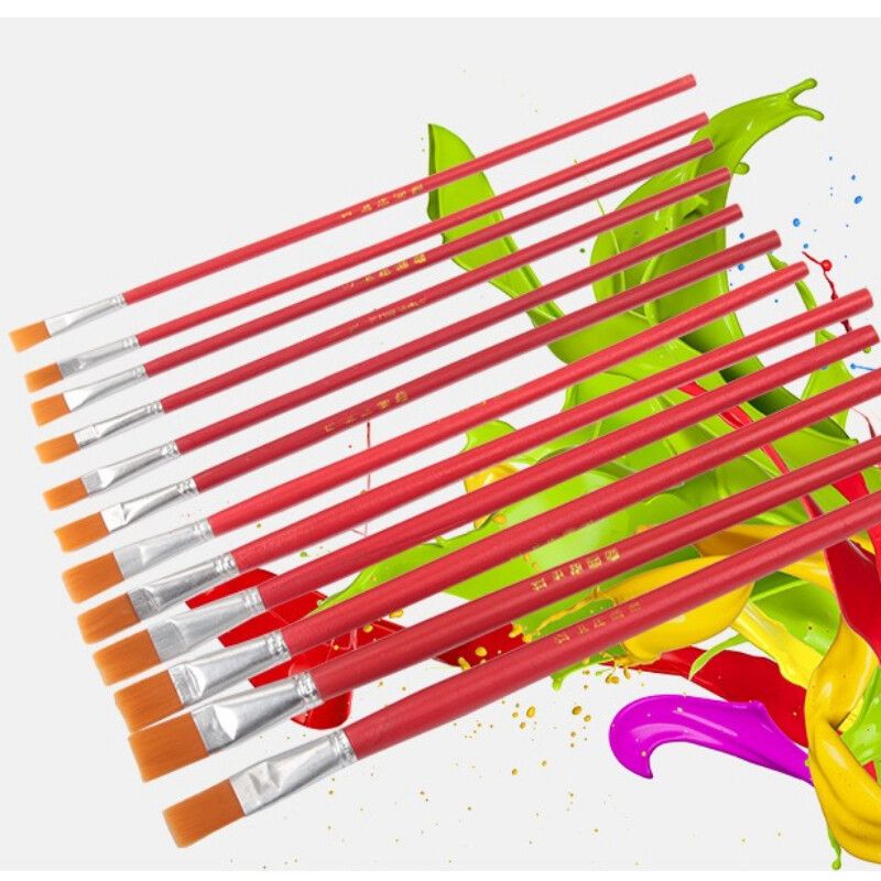 12 tk/komplekt Akvarell-guaššvärvipintslid, erineva kujuga ümmargused, terava otsaga nailonist juuksemaalimispintslikomplekt, kunstitarbed