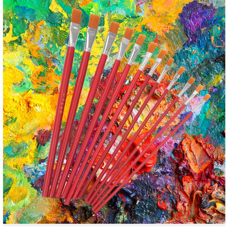 12 tk/komplekt Akvarell-guaššvärvipintslid, erineva kujuga ümmargused, terava otsaga nailonist juuksemaalimispintslikomplekt, kunstitarbed