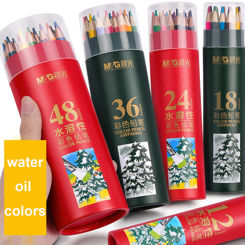 M&G 12/18/24/36/48/72 Vee-/õlivärvipliiatsite komplekt Värviliste pliiatsite joonistamine Kunstitarbed kunstnikule Värvilised pliiatsid lastele