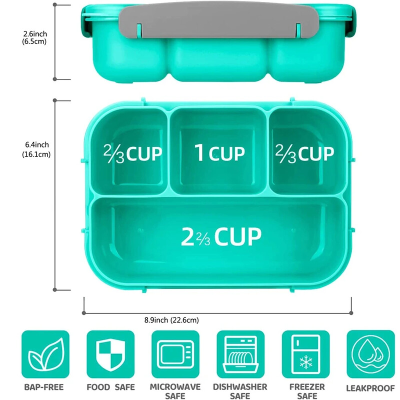 Lunch Box Bento Box Adult LunchBox Recipiente pentru copii mici Copii Adulti 1300 ml4 compartimente Furculita rezistenta la scurgeri Cuptor cu microunde Mașină de spălat vase