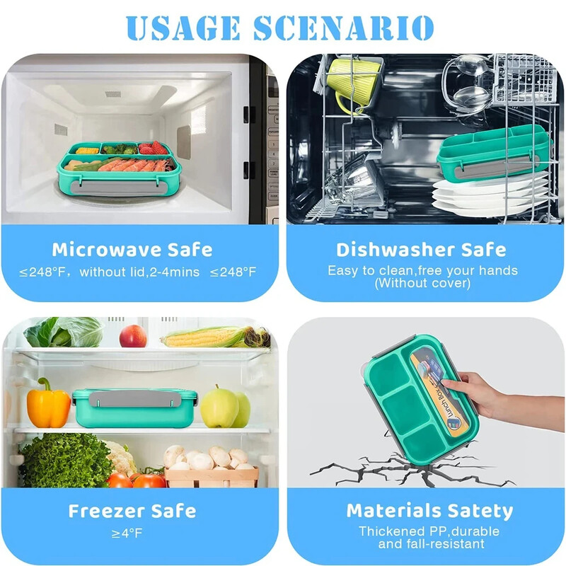 Lunch Box Bento Box Adult LunchBox Recipiente pentru copii mici Copii Adulti 1300 ml4 compartimente Furculita rezistenta la scurgeri Cuptor cu microunde Mașină de spălat vase