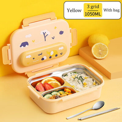 Nerūdijančio plieno vaikų priešpiečių dėžutė Nešiojama Bento dėžutė su stalo įrankiais, studento darbuotojo užkandžių dėžutė vandens pripildyta šildomo terminio maišelio