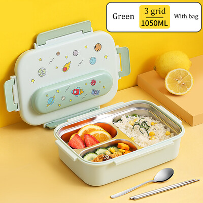 Nerūdijančio plieno vaikų priešpiečių dėžutė Nešiojama Bento dėžutė su stalo įrankiais, studento darbuotojo užkandžių dėžutė vandens pripildyta šildomo terminio maišelio