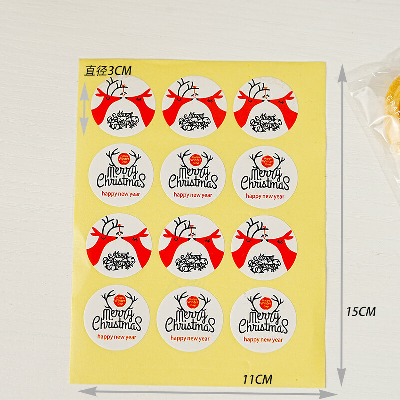 60 punase põhjapõdra jõulukleebist ümmargused sildid 3 cm
