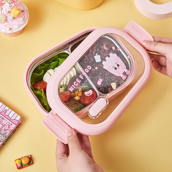 Bento Lunch Box με Κουτάλι & Θερμική Σακούλα Θερμαινόμενο Ζεστό Νερό 304 Δοχείο Αποθήκευσης Τροφίμων από Ανοξείδωτο Ατσάλι για Παιδιά Μαθητές