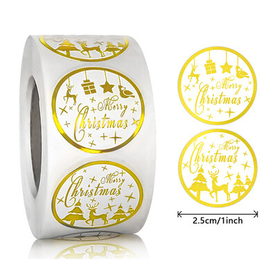 500 komada Bronzing Merry Christmas Etikete Naljepnica 1 inčni Scrapbooking Naljepnice za blagdansku dekoraciju vrećice slatkiša Poklon Pečati Naljepnice