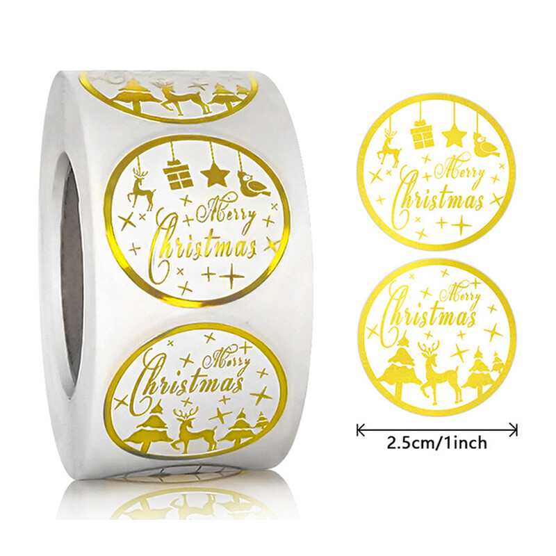 500 komada Bronzing Merry Christmas Etikete Naljepnica 1 inčni Scrapbooking Naljepnice za blagdansku dekoraciju vrećice slatkiša Poklon Pečati Naljepnice