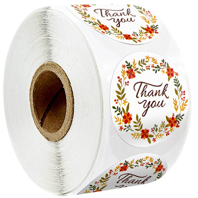 500 tk värviline lilleline tänukleebis 1 tolline ümmargune kujundusega pitseerimissildid käsitsi valmistatud tellimiseks ärikinkekottide ümbrike pitseerimiseks