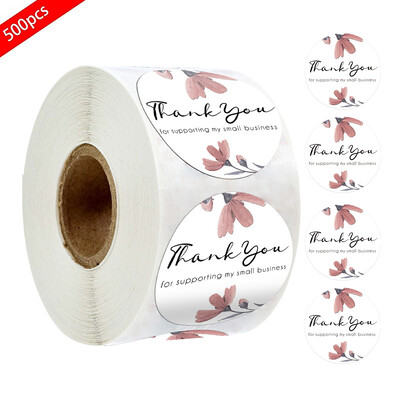 500 tk värviline lilleline tänukleebis 1 tolline ümmargune kujundusega pitseerimissildid käsitsi valmistatud tellimiseks ärikinkekottide ümbrike pitseerimiseks