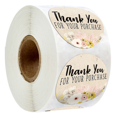 500 tk värviline lilleline tänukleebis 1 tolline ümmargune kujundusega pitseerimissildid käsitsi valmistatud tellimiseks ärikinkekottide ümbrike pitseerimiseks