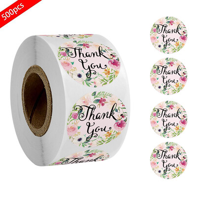 500 tk värviline lilleline tänukleebis 1 tolline ümmargune kujundusega pitseerimissildid käsitsi valmistatud tellimiseks ärikinkekottide ümbrike pitseerimiseks