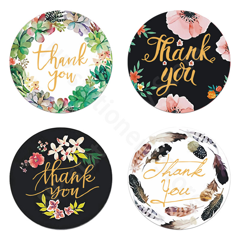 500 tk värviline lilleline tänukleebis 1 tolline ümmargune kujundusega pitseerimissildid käsitsi valmistatud tellimiseks ärikinkekottide ümbrike pitseerimiseks