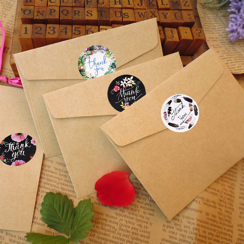 500 tk värviline lilleline tänukleebis 1 tolline ümmargune kujundusega pitseerimissildid käsitsi valmistatud tellimiseks ärikinkekottide ümbrike pitseerimiseks