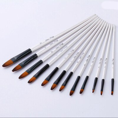 Segasuuruses maalipintslid 12 tk komplekti kohta Valge nailonist akvarellipintslikomplekt õpilastele lastele maalikunstitarbed