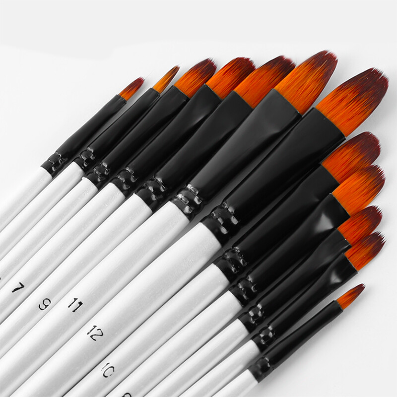 Segasuuruses maalipintslid 12 tk komplekti kohta Valge nailonist akvarellipintslikomplekt õpilastele lastele maalikunstitarbed