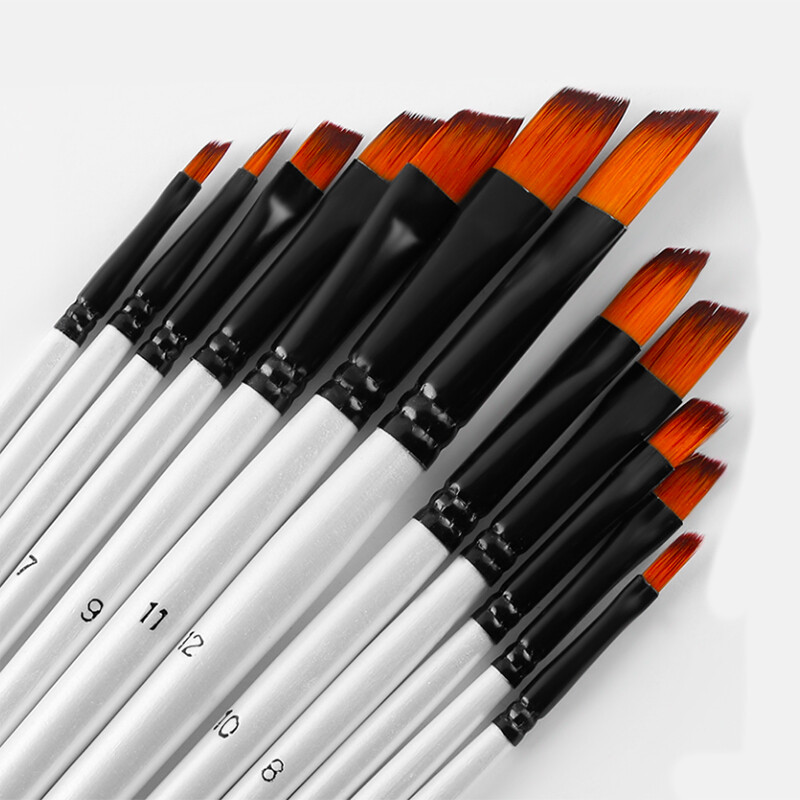 Segasuuruses maalipintslid 12 tk komplekti kohta Valge nailonist akvarellipintslikomplekt õpilastele lastele maalikunstitarbed