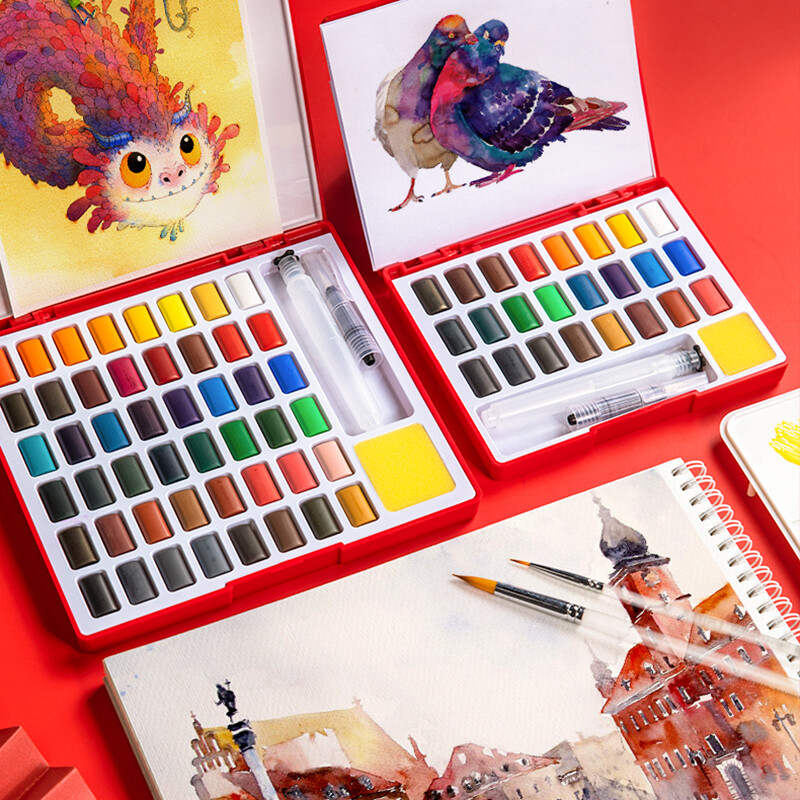 FABER CASTELL 24/36/48 Colors Solid akvarelinių dažų rinkinys Nuimamas dažymo pigmentas akvarelinių spalvų dėžutė piešimo meno reikmenims