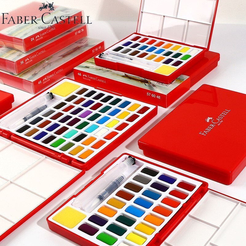 FABER CASTELL 24/36/48 Colors Solid akvarelinių dažų rinkinys Nuimamas dažymo pigmentas akvarelinių spalvų dėžutė piešimo meno reikmenims