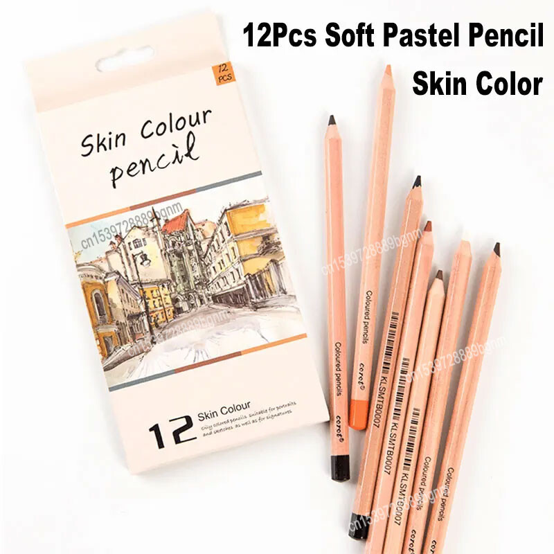 Професионален комплект от 12 бр. Цветни нюанси на кожата Мек пастелен молив 4,0 мм оловна сърцевина за портретно изкуство Рисуване Скициране на графити Детски подарък
