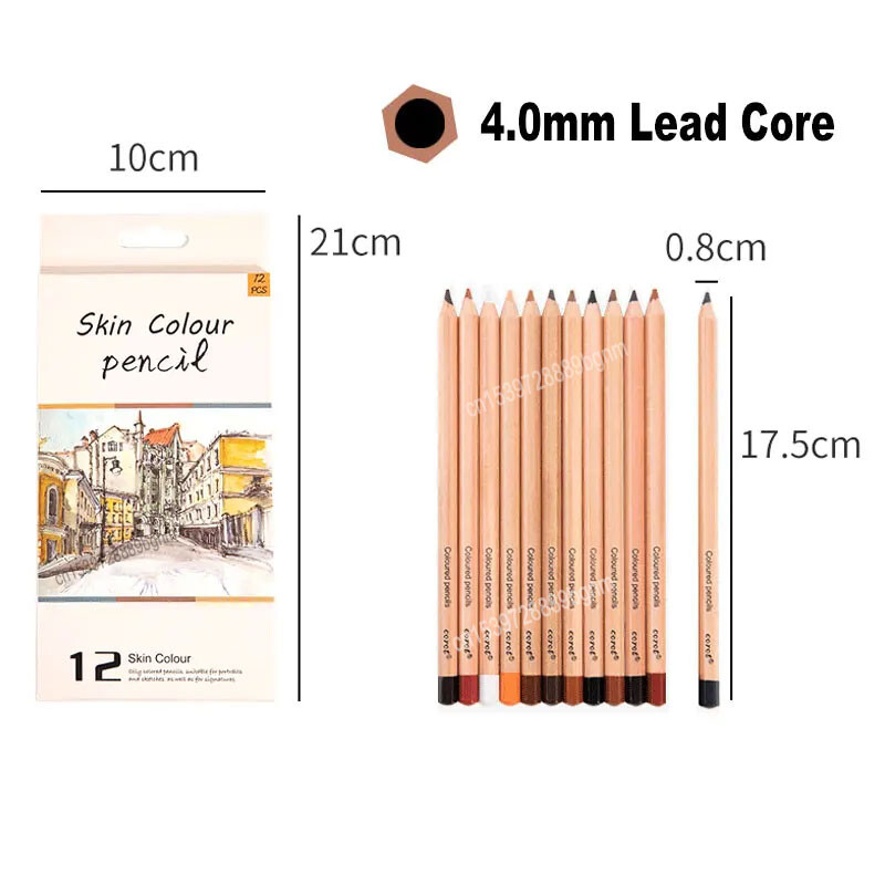 Професионален комплект от 12 бр. Цветни нюанси на кожата Мек пастелен молив 4,0 мм оловна сърцевина за портретно изкуство Рисуване Скициране на графити Детски подарък