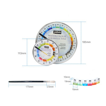 Френска плътна акварелна боя Pebeo 12/24 цвята комплект тенекиени кутии се предлага с палитра Artist Travel Portable Painting Art Supplies
