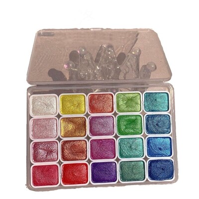 20 värvi pärlmuttervärvi akvarellvärvide komplekt metallikvärvide säraga akvarellvärvide palett Kunstitarbed kaasaskantavad
