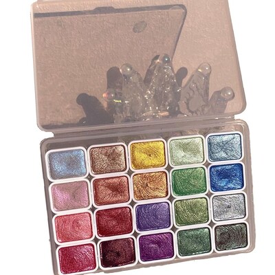 20 värvi pärlmuttervärvi akvarellvärvide komplekt metallikvärvide säraga akvarellvärvide palett Kunstitarbed kaasaskantavad