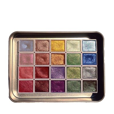 20 värvi pärlmuttervärvi akvarellvärvide komplekt metallikvärvide säraga akvarellvärvide palett Kunstitarbed kaasaskantavad