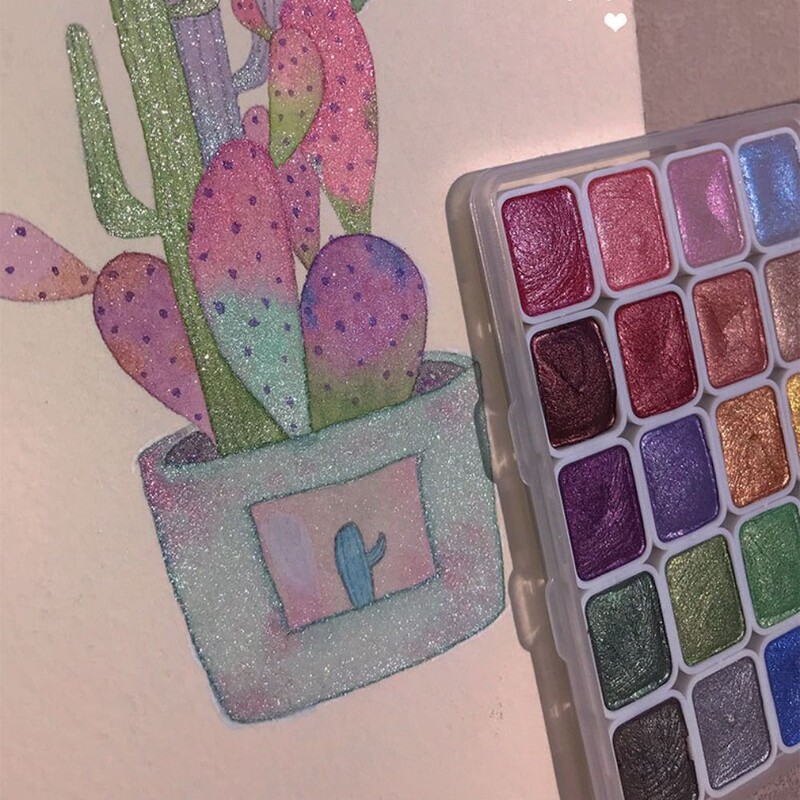 20 värvi pärlmuttervärvi akvarellvärvide komplekt metallikvärvide säraga akvarellvärvide palett Kunstitarbed kaasaskantavad