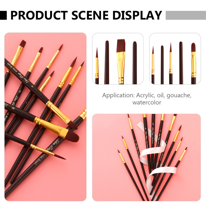 10 vnt. teptuku tapybos rašiklis nailoniniai plaukams studentams skirtų teptukų vaikams smulkios detalės, praktiški